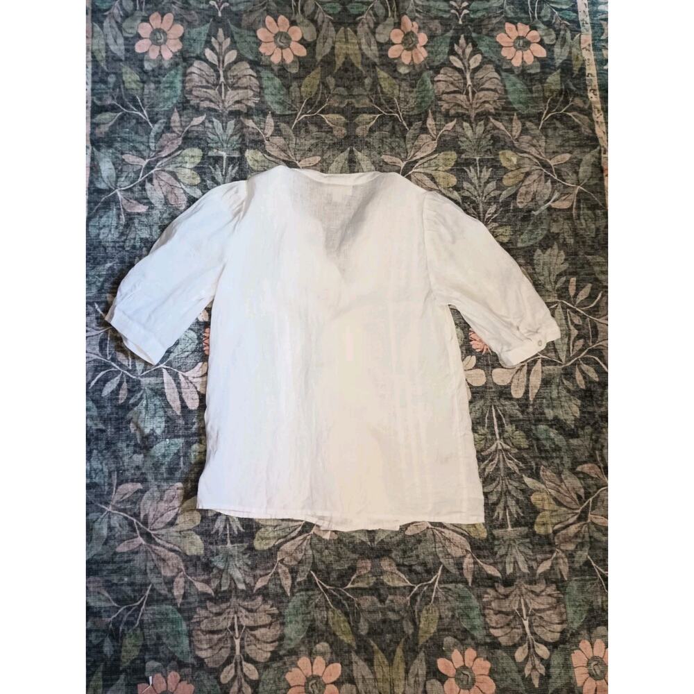 Charter Club Womens Luxury Linen Edwardian Top XS Button Cottage Old Money - Picture 5 of 9